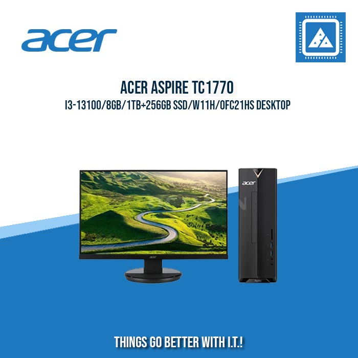 ACER ASPIRE TC1770 I3-13100/8GB/1TB+256GB SSD/W11H/OFC21HS DESKTOP (DT.BK7SP.001) bundle with:  ACER KA222Q HBI 21.5 ACER ASPIRE TC1770 I3-13100/8GB/1TB+256GB SSD/W11H/OFC21HS DESKTOP (DT.BK7SP.001) bundle with:  ACER KA222Q HBI 21.5